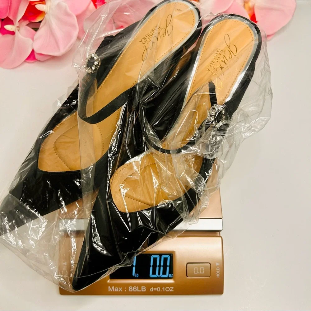 Jewel Badgley Mischka | Kaylin Pointed Toe Mule - Black Satin Heels (Size 8.5) - Picture 16 of 16